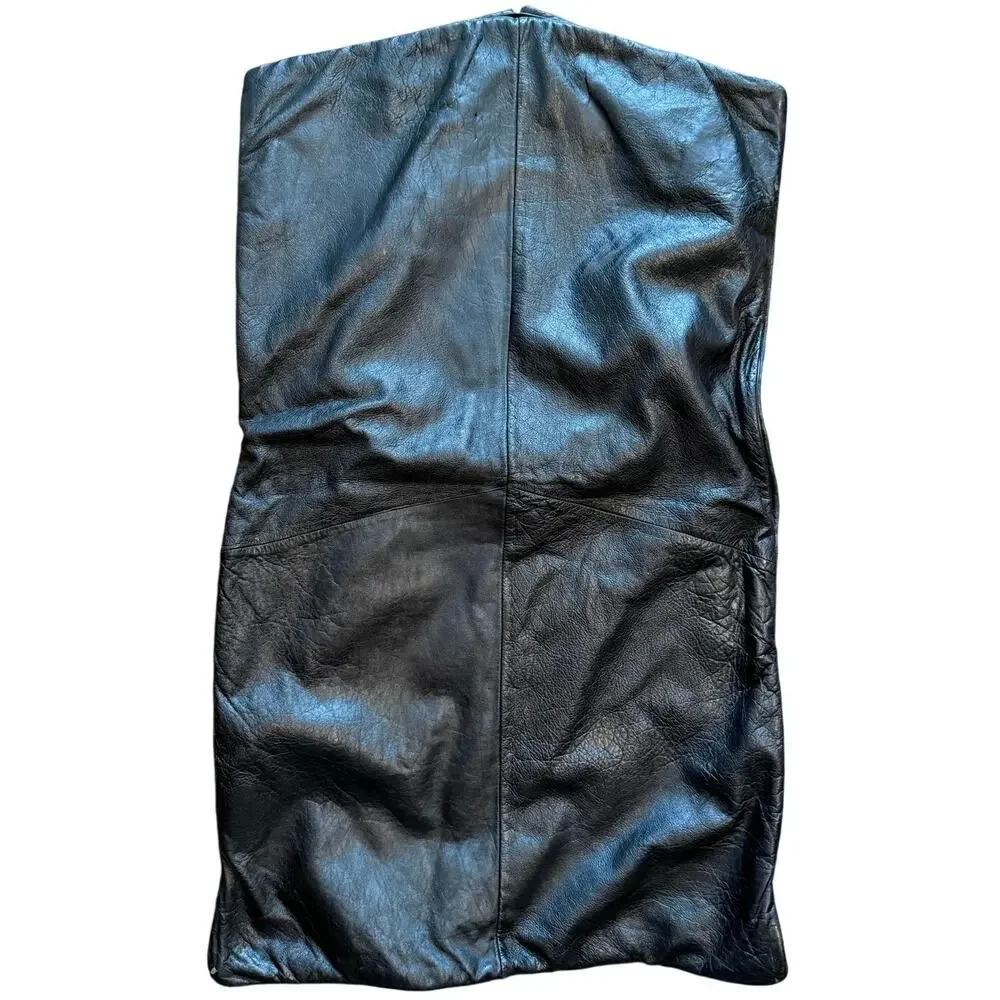 Vintage Black Genuine Leather Garment Bag Travel Suit Carrier Savoy Zippers